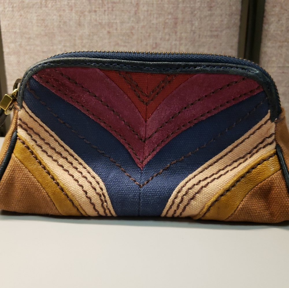 Fossil cosmetic makeup bag leather canvas